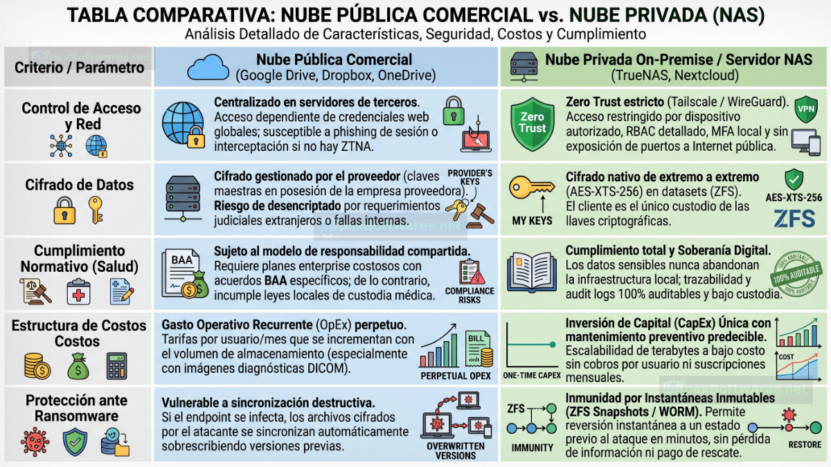 Tabla Comparativa: Nube Pública Comercial vs. Nube Privada (NAS)